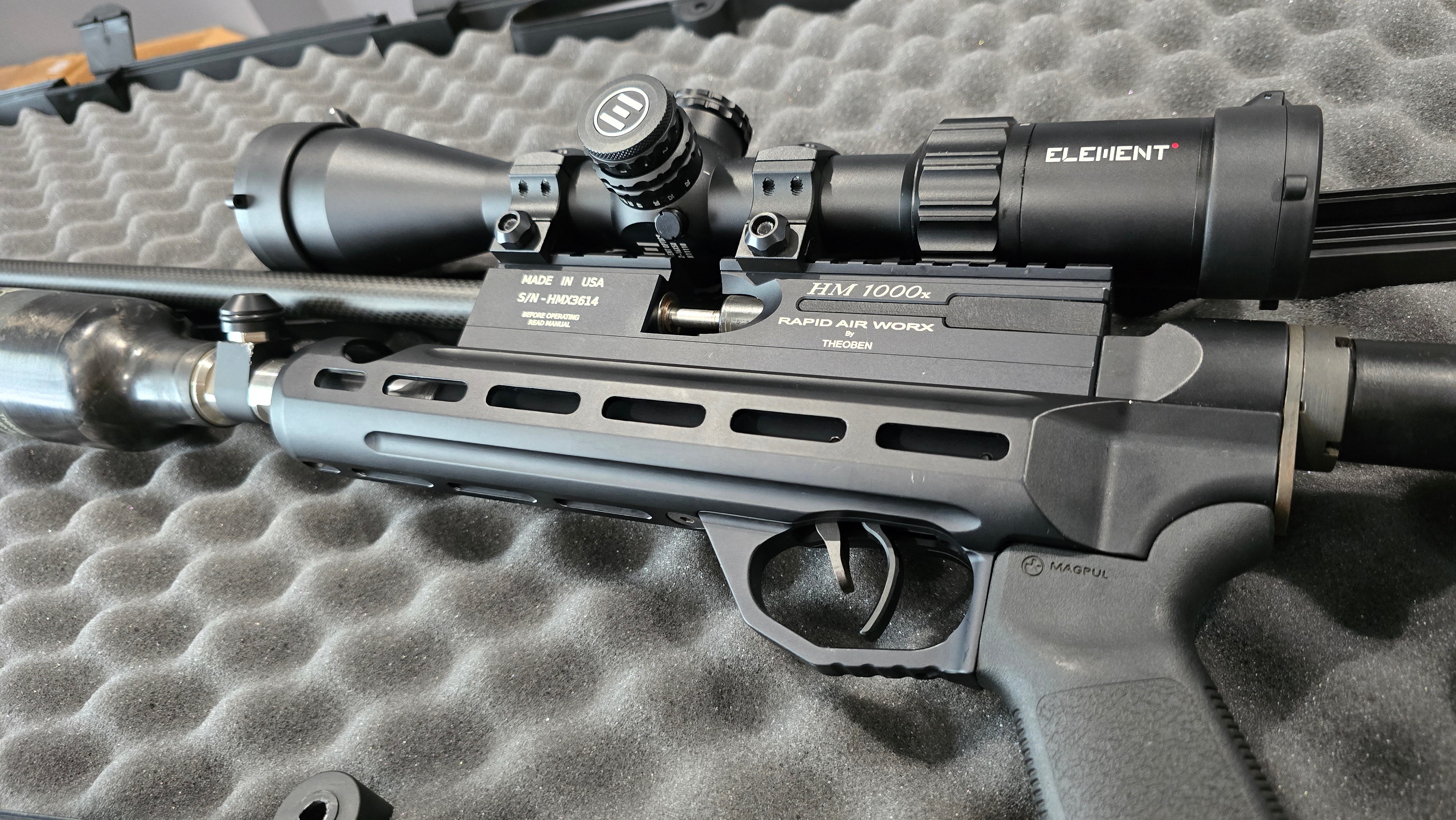 Used RAW HM1000X .22 Cal PCP Air Rifle Package w/ Element Helix HD 2-16x50, DonnyFL Sumo & Plenum Extension